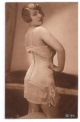 French WYNDHAM erotic Sexy Lingerie CORSET original old 1920s photo postcard d23