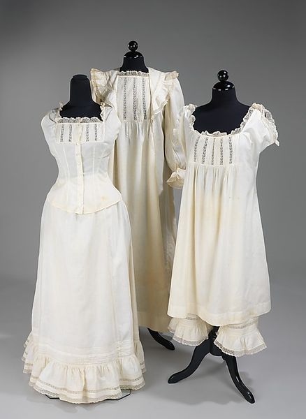 Lingerie Set: Corset Cover with Petticoat, Nightgown, & Chemise with Drawers 1898, American, Made o…