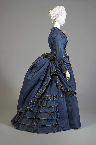 ~Blue silk taffeta day dress, French, ca. 1870~