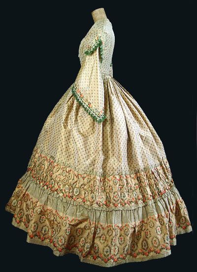 Civil War period silk day dress, 1860s, from the Vintage Textile archives.