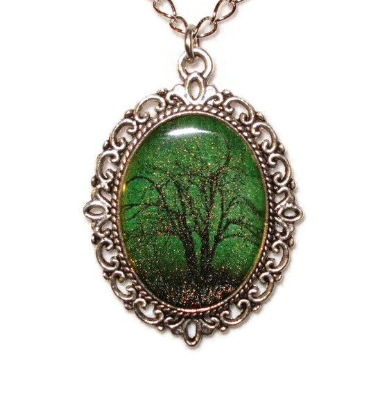 Emerald Sky Cameo Necklace Green And Black by inspiredbythemoon, $19.97