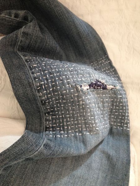 Sashiko jeans knee repair