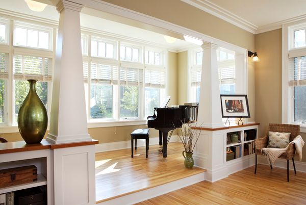columns and built in bookshelves