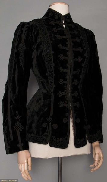 Lady's Black Velvet Jacket, C. 1890. For upcoming vintage and antique fashion auction.