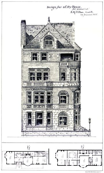 Design for an urban residence on a corner lot (http://www.pdmpantiqueprints.com/store/By-Subject-Ar…