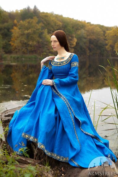 Blue Dress "Lady of the Lake" medieval dress; linen dress; light blue dress; navy blue dress; ice b…
