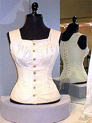 Ivory cotton twill "equipose" corset/underbodice with no bones, c. 1880-1884. Kent State University…