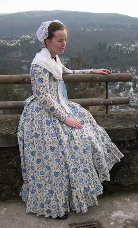 A Blue Printed Cotton 1780s Gown
