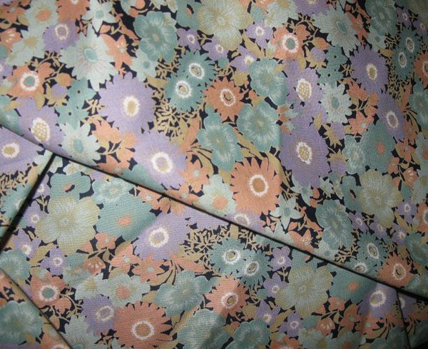 Verona Floral, Lavender, Persimmon, Greens on Black Bkgd.