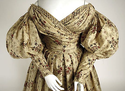 c.1835 Wool & Silk Afternoon Dress, American