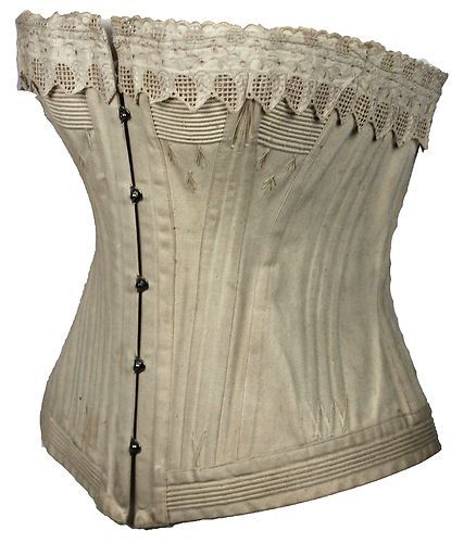 Lovely White Corset with Eyelet Trim and Flossing from The Mid 19th Century | www.SarahElizabethGal…