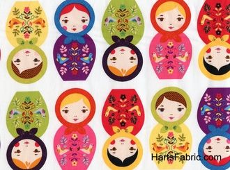 Little Kukla Russian Doll Fabric Bright