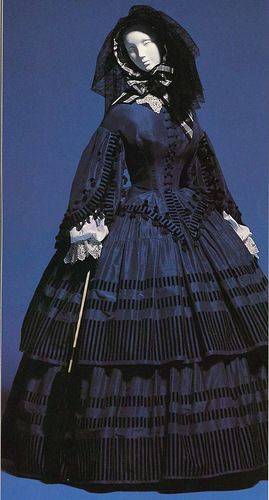 Midnight blue day dress, 1850s-1860s. Russian