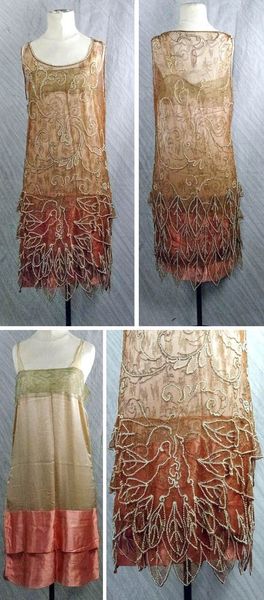 Evening dress, Callot Sœurs, ca. 1925. Tulle embroidered with gold thread and beads. On the bottom…