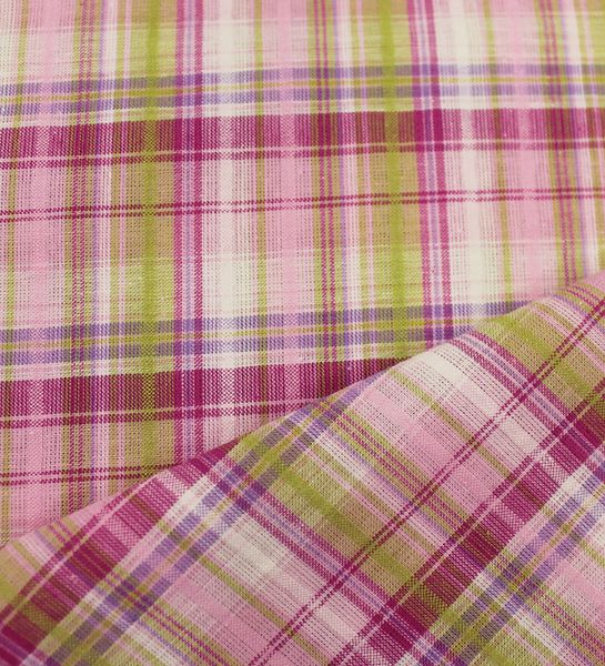 100% Imported Cotton, 60" Wide, Woven Pink/White/Lime/Hot Pink Plaid (9-4-12)