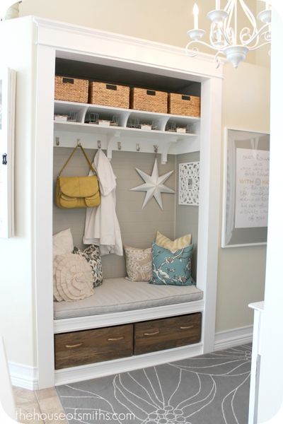 Turning an Entryway Closet into a Mudroom makeover after-thehouseofsmiths.com