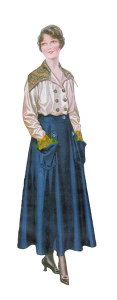 Antique Images: Free Vintage Fashion Graphic: 1915 Women's Skirt and Blouse Fashion Long Blue Skirt