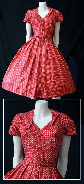 ~1950s vintage Peck & Peck silky red patterned dress~