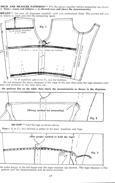 Checking and measuring sewing pattern pieces - to ensure that they will fit. Image is from the book…