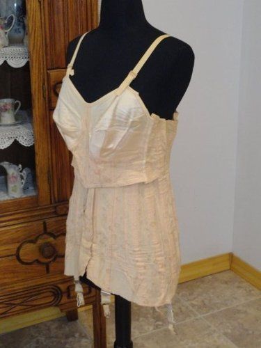 Antique 1900s Ladies Edwardian Era Nu Bone Pink Peach Lace Up Corset Bra Garter | eBay