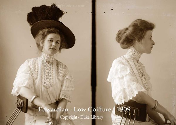 1909-Edwardian-Low-Coiffure-Hugh-Mangum-photographs. These hairstyles supported an astonishing arra…