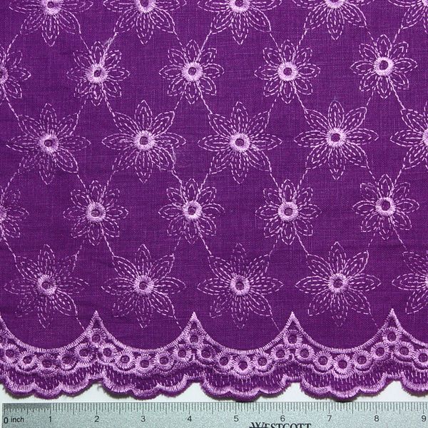 Double Scallop Embroidered Linen Fabric | NY Fashion Center Fabrics