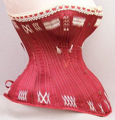 401: Rare 1879 Patent Dated Red Silk Satin Corset : Lot 401