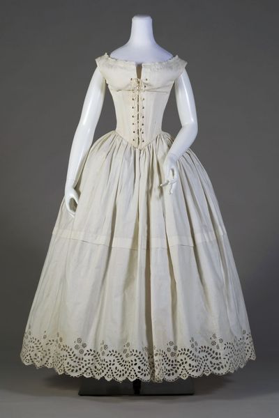 Corset and petticoat. 1840s. Corset, probably American, white cotton boned with baleen; front lacin…