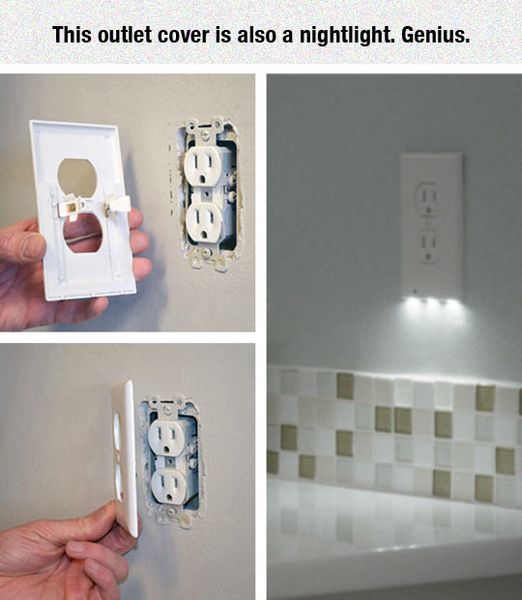 Outlet Cover With Nightlight! Genius! And you wouldn't lose an outlet to have a nightlight plugged …