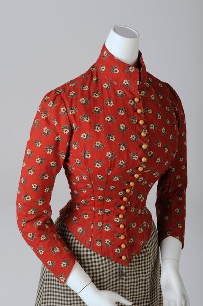 * Simple Day Dress for Women, around 1890 The colourful, printed bodice and the checkered skirt are…