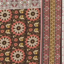 Brown/Coral Floral Linen - Discount Fabrics