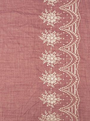 Dark Fuchsia/White Floral/Geometric Embroidered & Eyelet Border Voile 56W