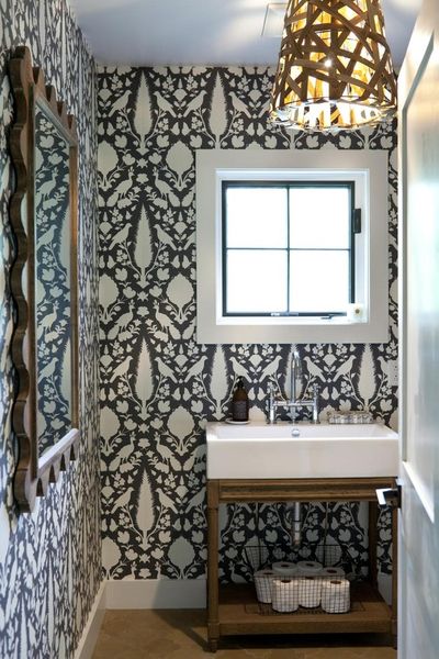 wallpapered bathroom