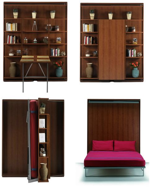 Living in a shoebox | Bookcase, bed and dining table in one space-saving unit