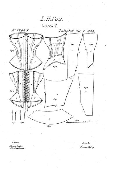1868 Lavinia Foy Patent US79647 - IMPROVEMENT IN CORSETS - Google Patents