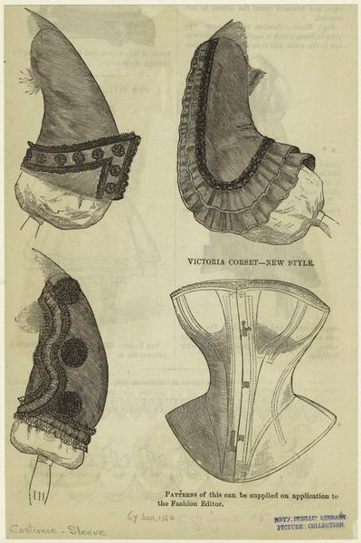 Various sleeve treatments, plus a corset. Godeys Ladys Book, June 1862. NYPL Digital Gallery.