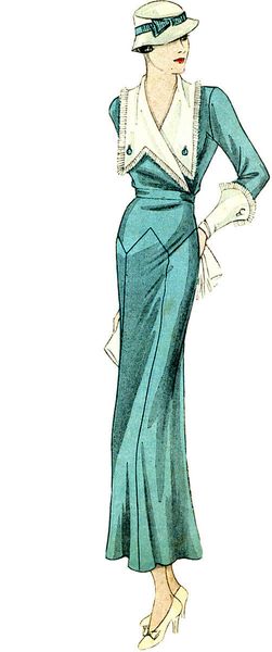 T1481 1930s Ladies Day Dress with Large Collar Sewing Pattern Hollywood | eBay