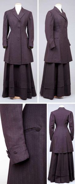 Dark maroon suit, long jacket, and skirt, no date. Goldstein Museum of Design, Univ. of Minnesota
