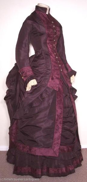 Brocade and taffeta?  Antique bustle gown.  1870s sold on ebay from Time Travelers Antiques
