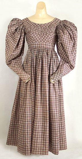 Brown cotton print dress, c.1830