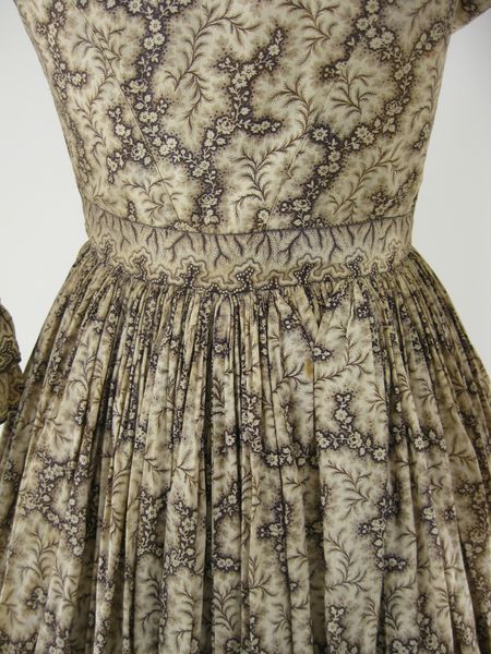 Authentic Civil War 1860s Vintage Cotton Print Victorian Day Dress Ivory Brown | eBay