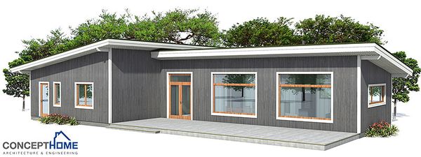 Small house plan, good choice for vacation or second home. Big windows towards terrace.