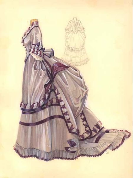 Watercolor of a dress ca. early 1870’s, unknown source