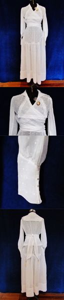 Vintage lingerie dress, 2 piece, c.1918, off white cotton voile, long sleeved wrap blouse with tass…