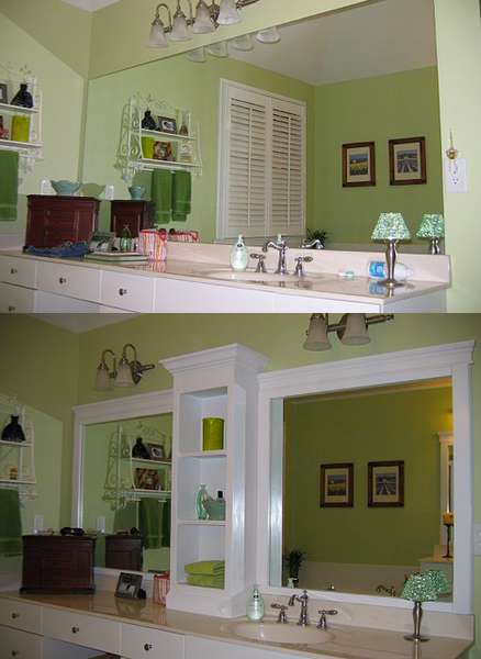 Revamp Bathroom Mirror: Before & After -- And it doesn't involve cutting or removing the mirror!