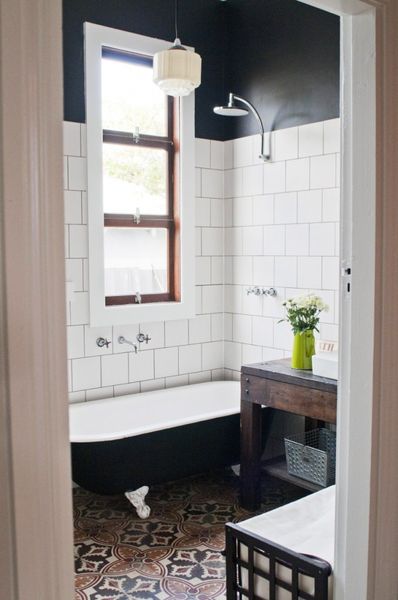 Black walls with white tile