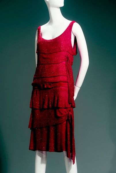 1925, Coco Chanel, crystal beads on red silk chiffon, Arizona Costume Institute