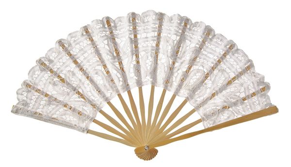 White Cotton Lace Hand Fan (To recover)