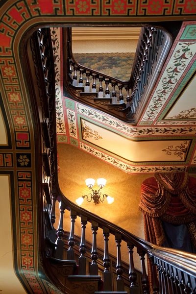 Opulent stenciling on the staircase of a Renaissance Revival-style townhouse in Pittsburgh. (Photo:…