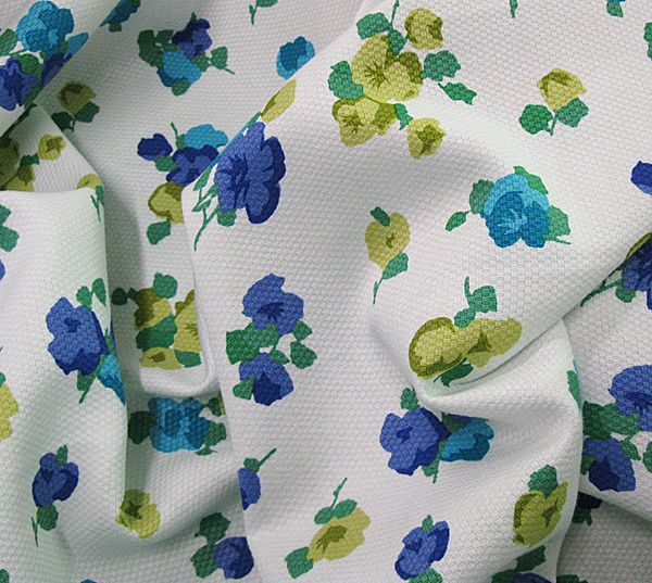 60" Birdseye Pique, 100% Cotton, Royal/Teal/Leaf Green Floral